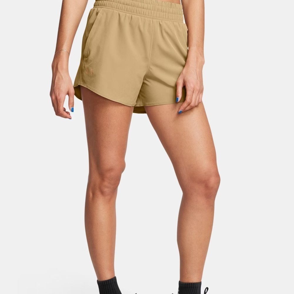 Under Armour Tan Athletic Shorts with Elastic Waistband and Side Split